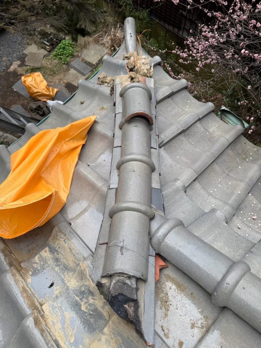 日本瓦 大棟 隅棟 風切丸 積み直し工事